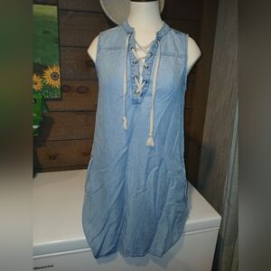 Beach Lunch Lounge Light Blue Soft Denim Dress Sz XS Sleeveless Pockets